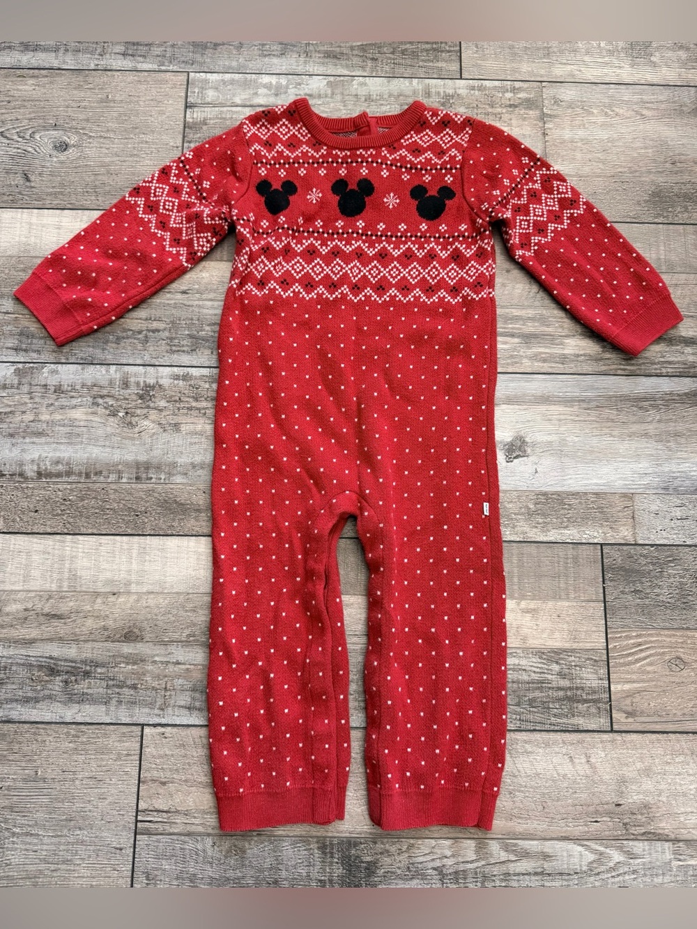 ❤️ Little Sleepies Disney Red Knit Mickey Fair Isle Onesie BUNDLE & SAVE